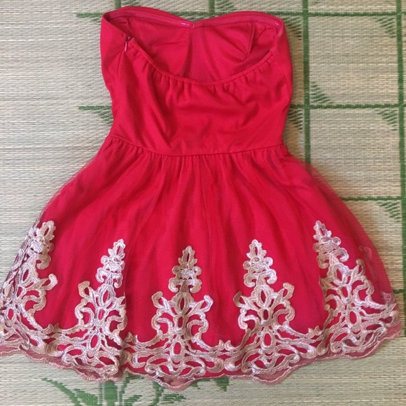 Red and Gold Short Dress - Picture 2 of 4